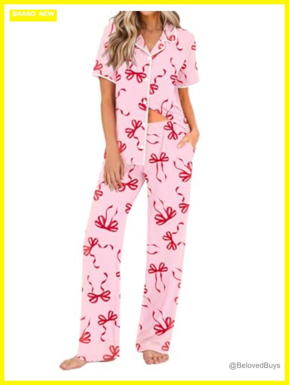 Women's 2 Piece Pajama Set Button Down Notch Collar Short Sleeve Lounge Pants